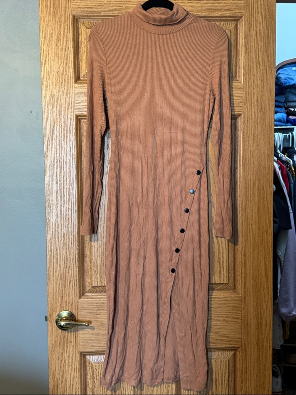 Gilli Long Sleeve Mock Neck Midi Body con Dress in Rust
